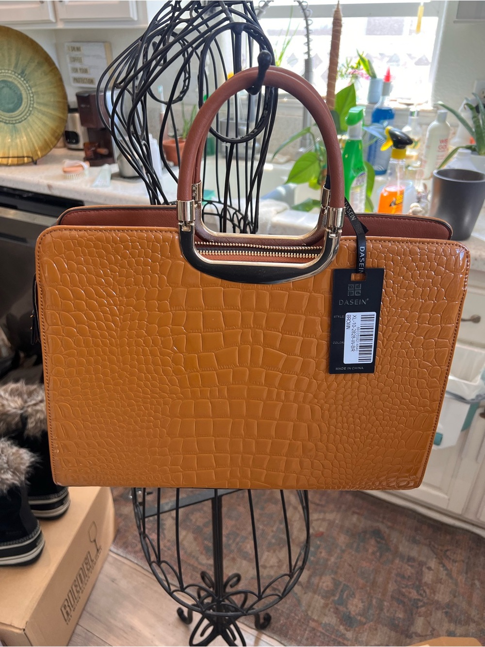 🐊 NWT Dasein Structured Croc Briefcase Tote & Matching Wallet Set Brown